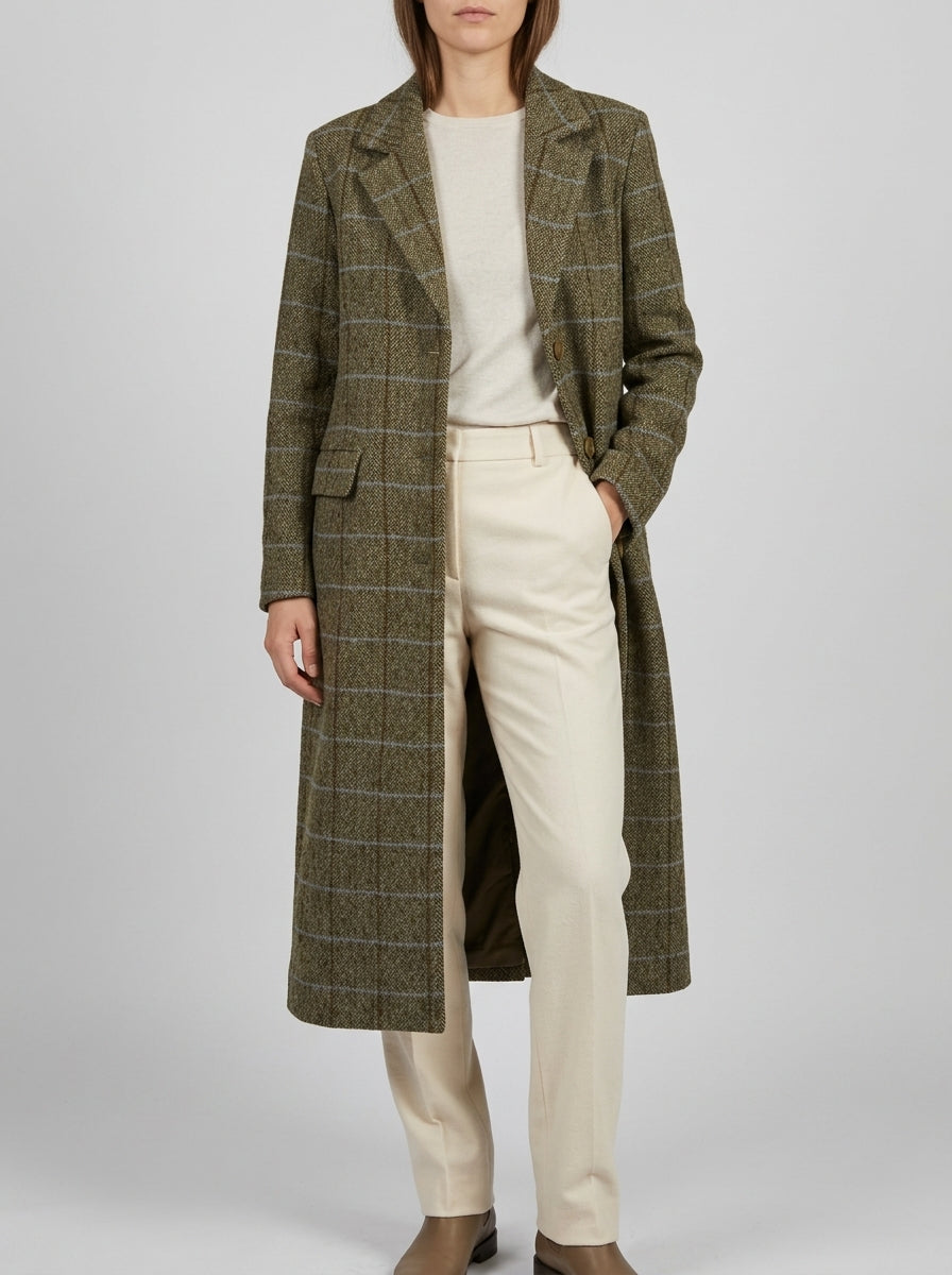 Cappotto  Verde in Panno a Quadri Check 