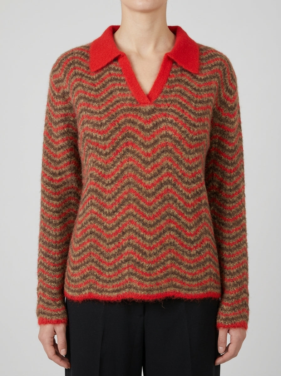Maglione con collo polo testurizzato Rosso 