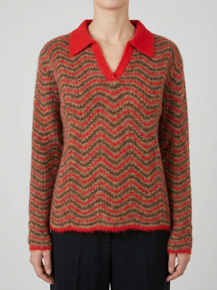 Maglione con collo polo testurizzato Rosso 