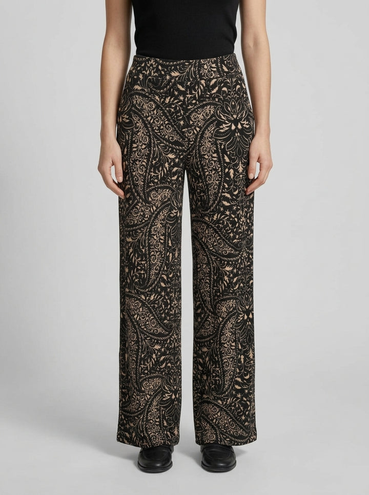 Pantalone  in Jersey  Nero con Stampa Beige 