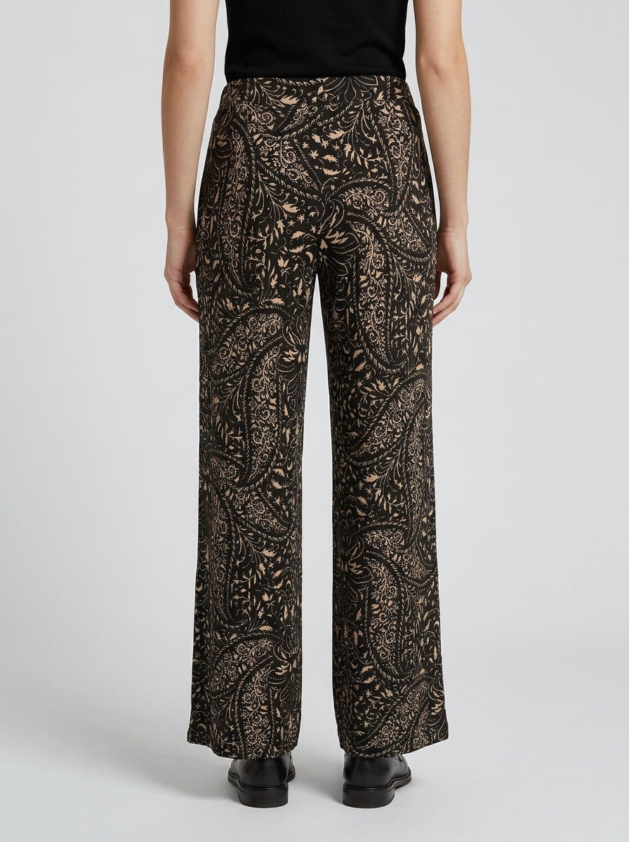 Pantalone  in Jersey  Nero con Stampa Beige 