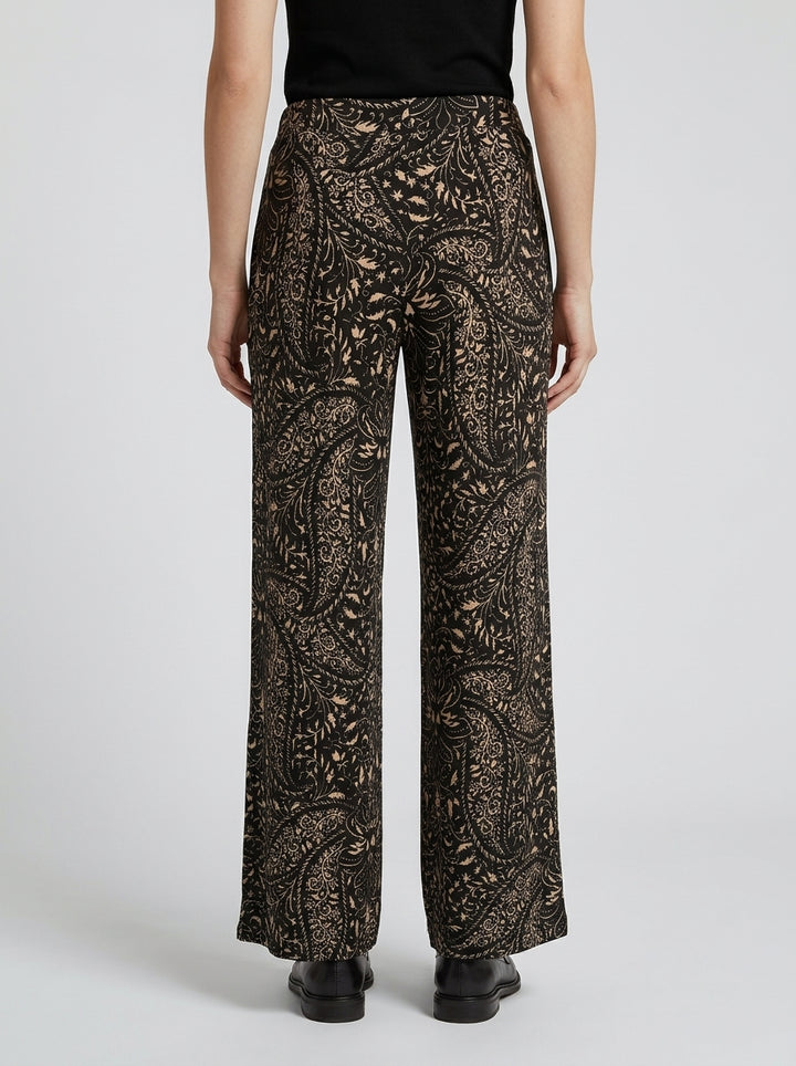 Pantalone  in Jersey  Nero con Stampa Beige 