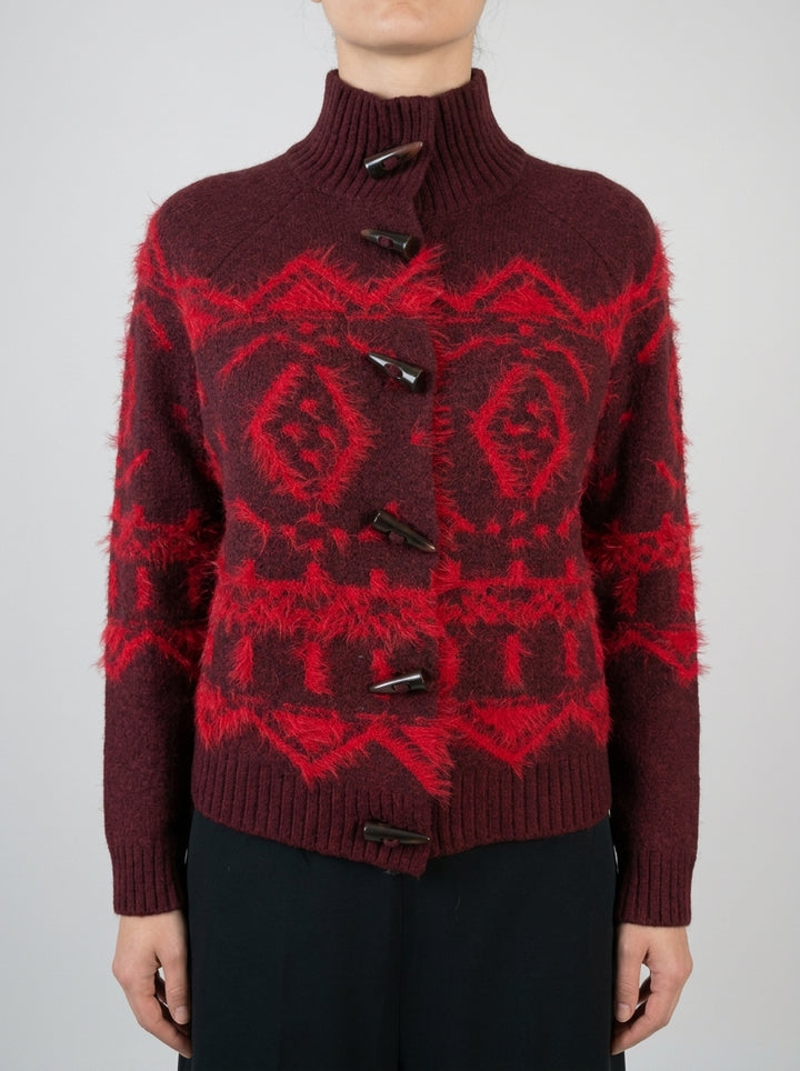 Giacca in maglia a collo alto jacquard Bordeaux 