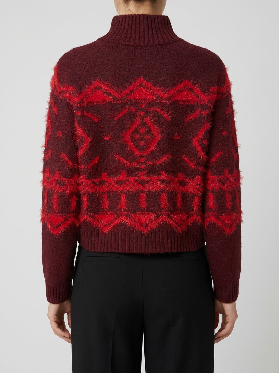 Giacca in maglia a collo alto jacquard Bordeaux 