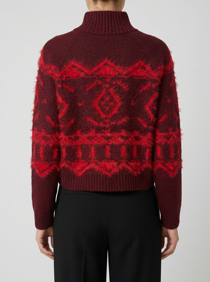 Giacca in maglia a collo alto jacquard Bordeaux 
