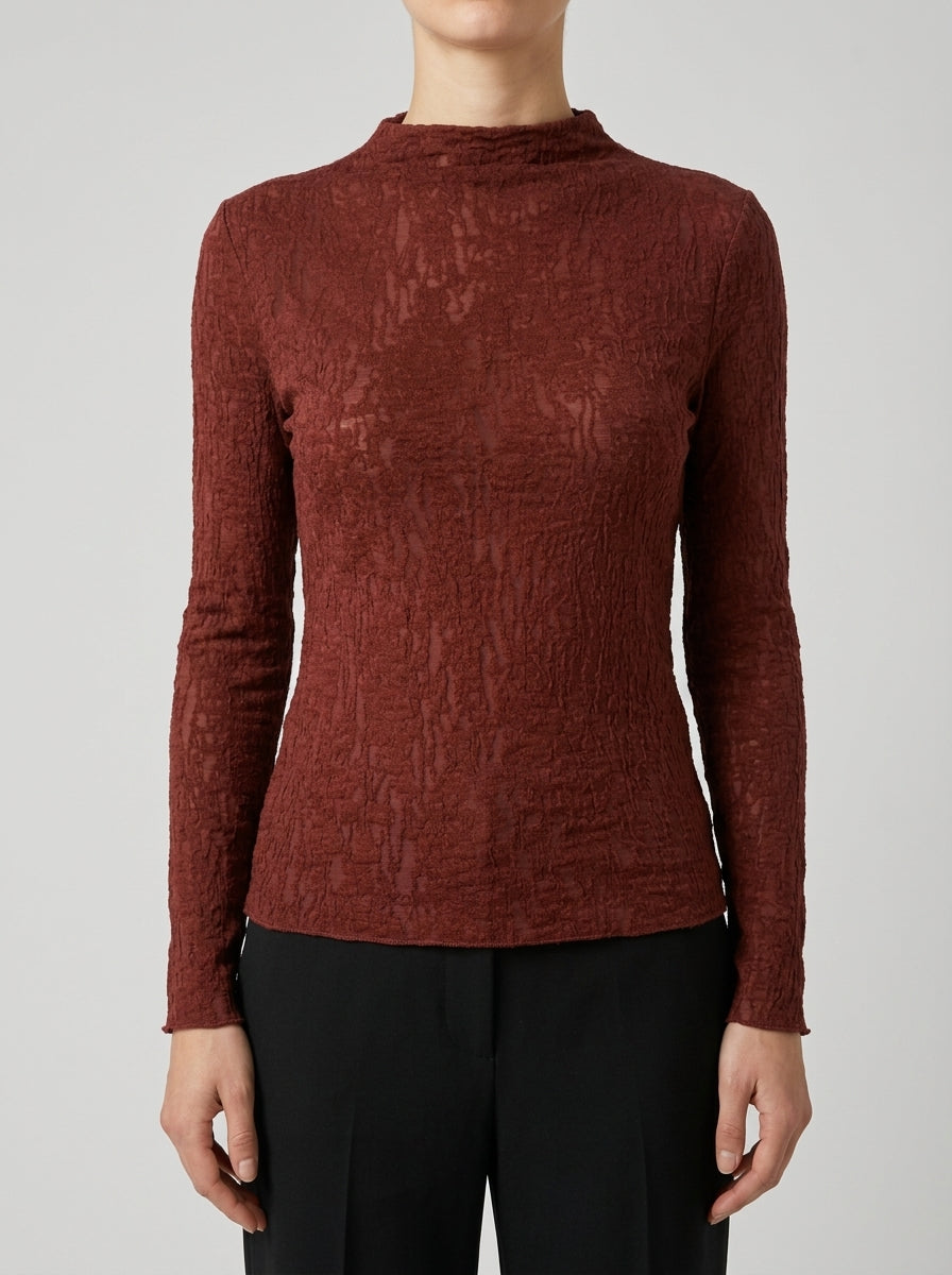 Maglia bordeaux in garza di pizzo 