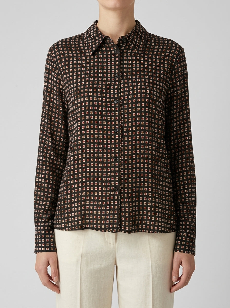 Camicia  in raso nero con fantasia cravatta 