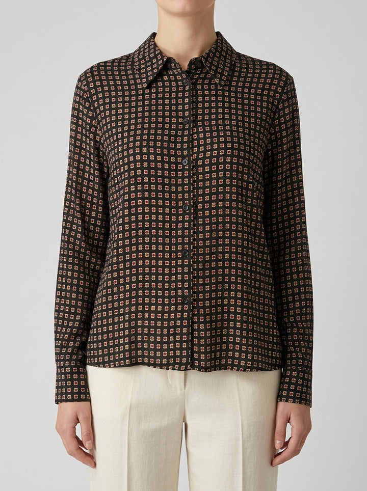Camicia  in raso nero con fantasia cravatta 