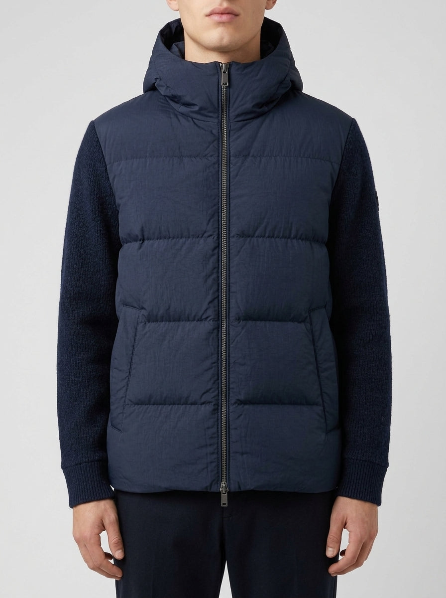 Giacca ibrida con cappuccio blu 