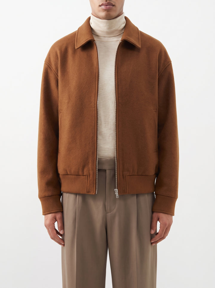 Giubbotto Uomo in Lana Caramello con Full Zip 