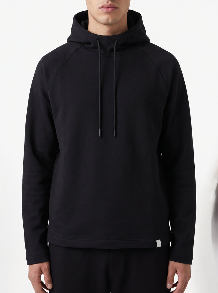 Felpa Nera Raglan con Cappuccio 