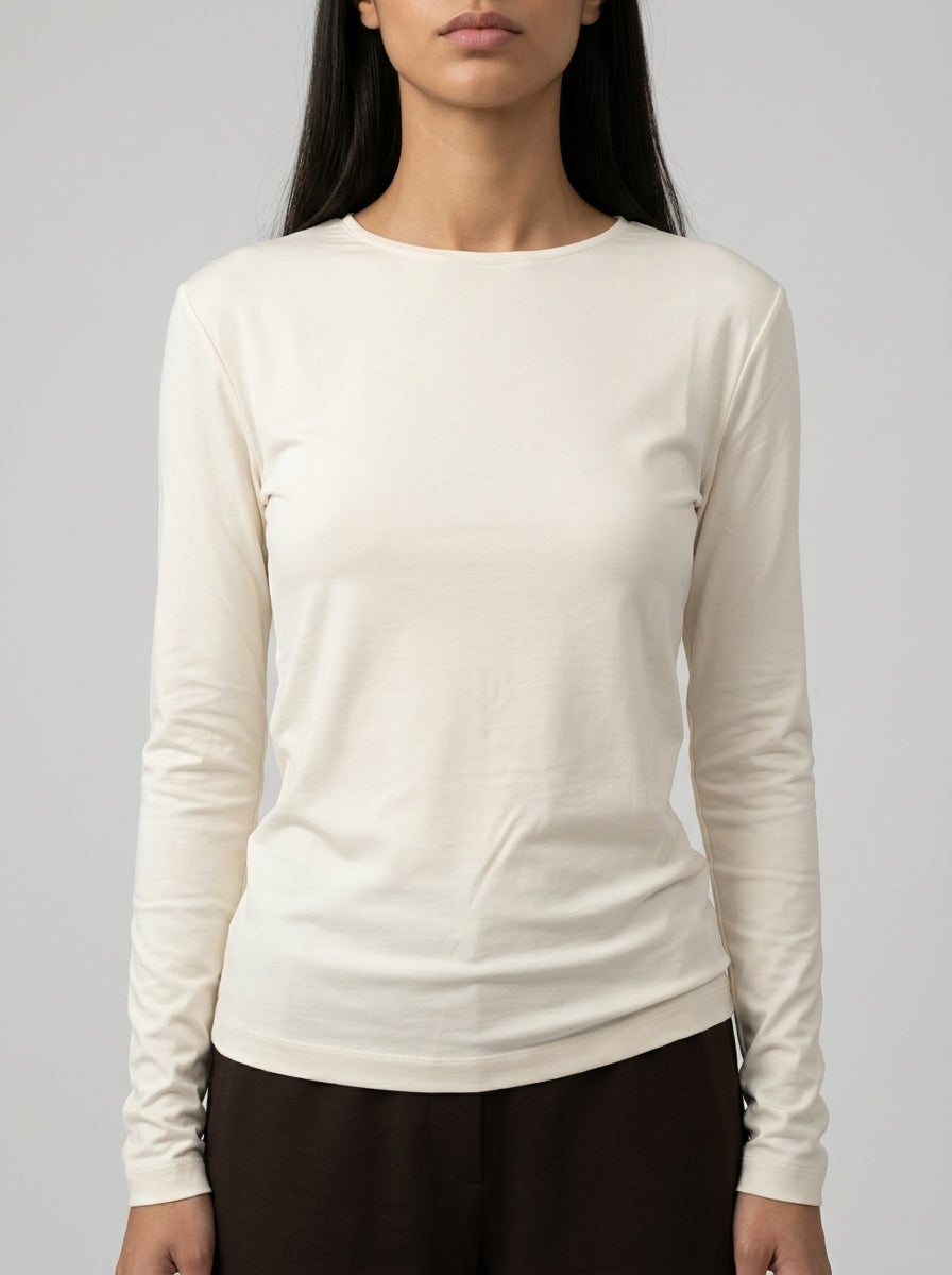 T-shirt panna in Jersey Effetto Cupro 