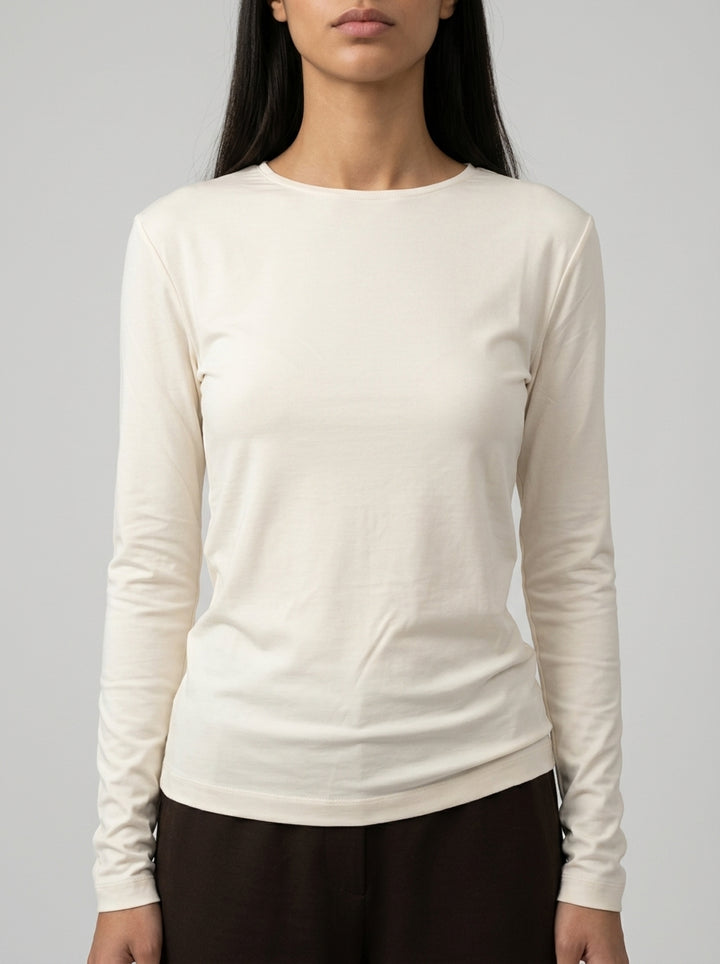 T-shirt panna in Jersey Effetto Cupro 