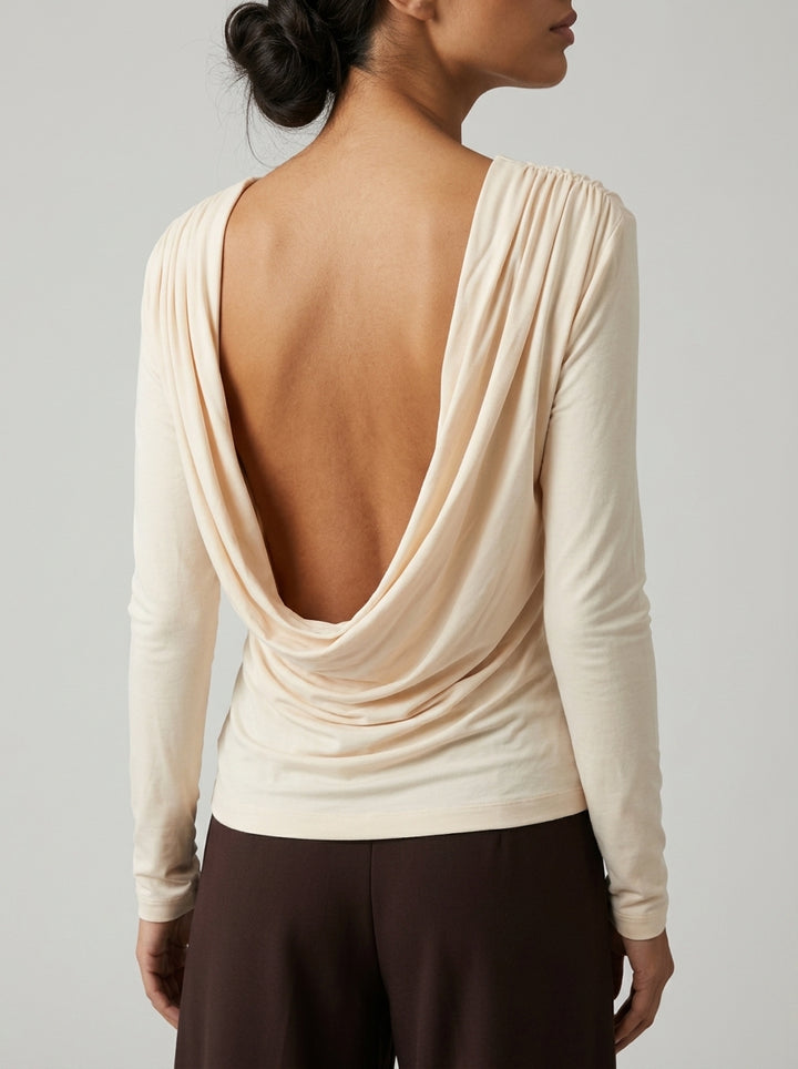 T-shirt panna in Jersey Effetto Cupro 