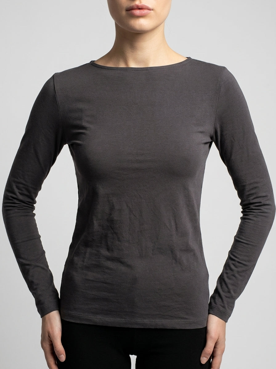 T-shirt Grigia in Jersey Effetto Cupro 