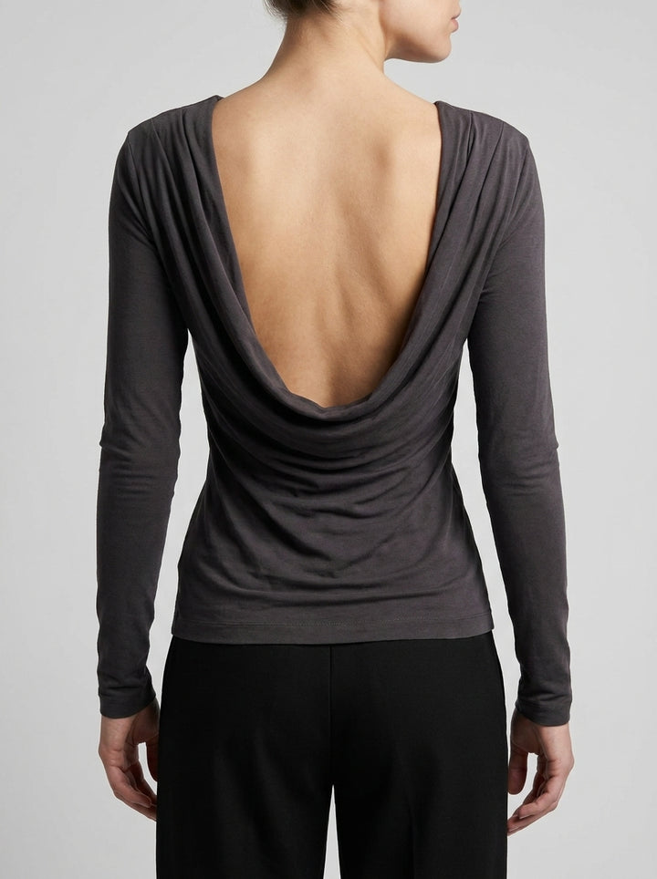 T-shirt Grigia in Jersey Effetto Cupro 