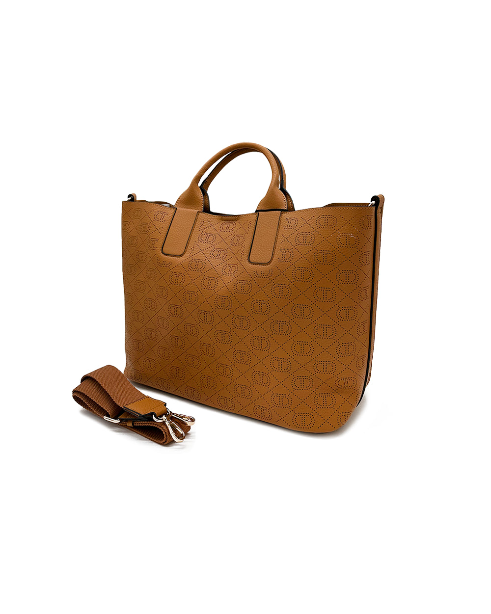 Borsa shopper con Oval T  traforato.