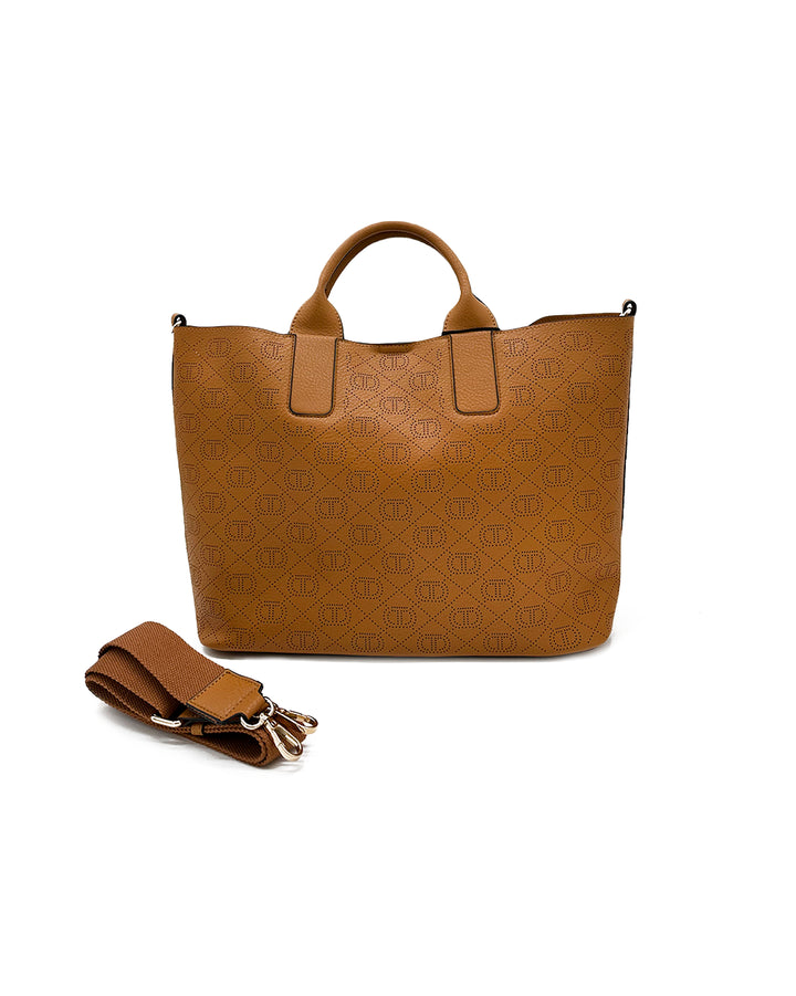 Borsa shopper con Oval T  traforato.