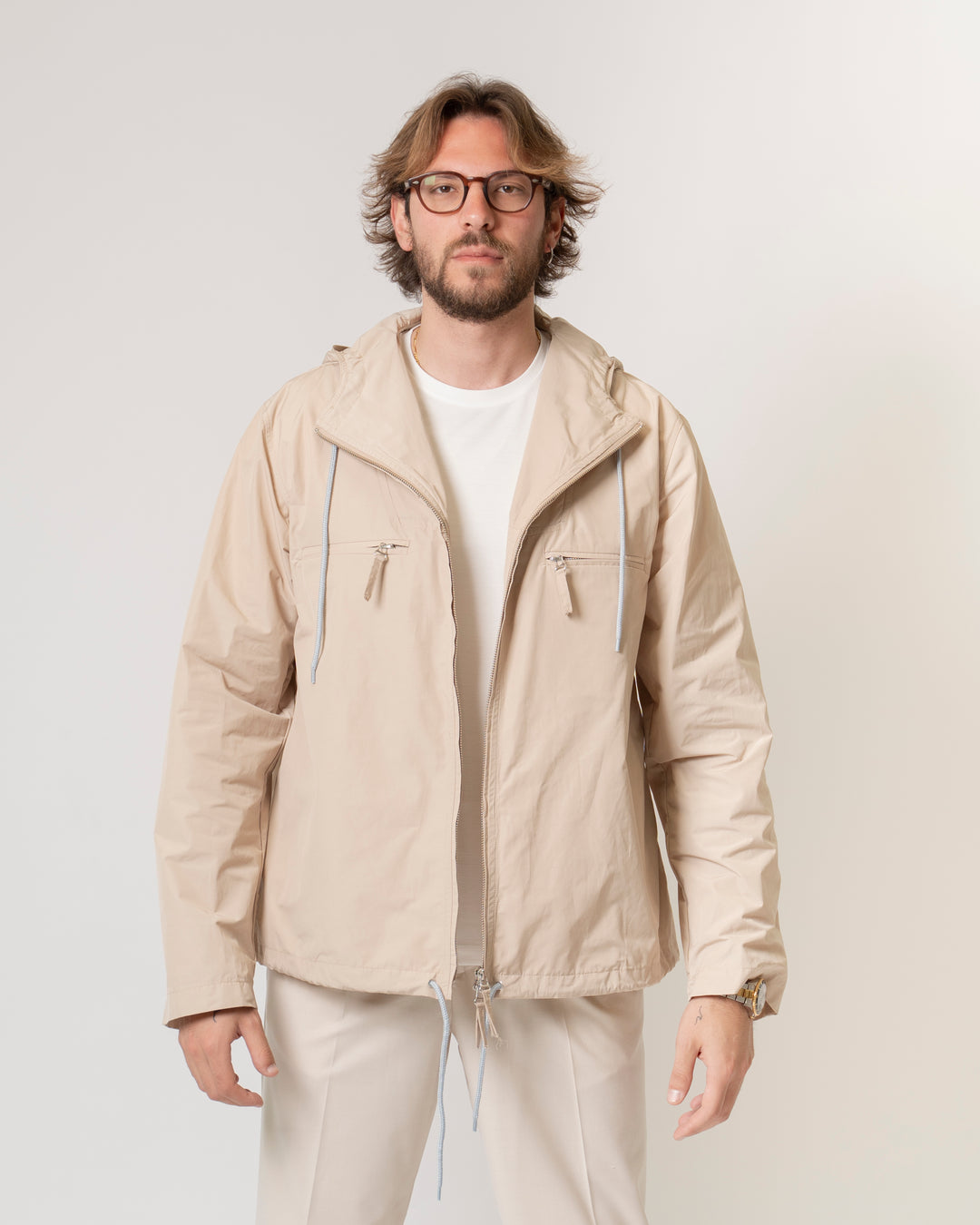 Giubbotto Nylon Cappuccio Beige 