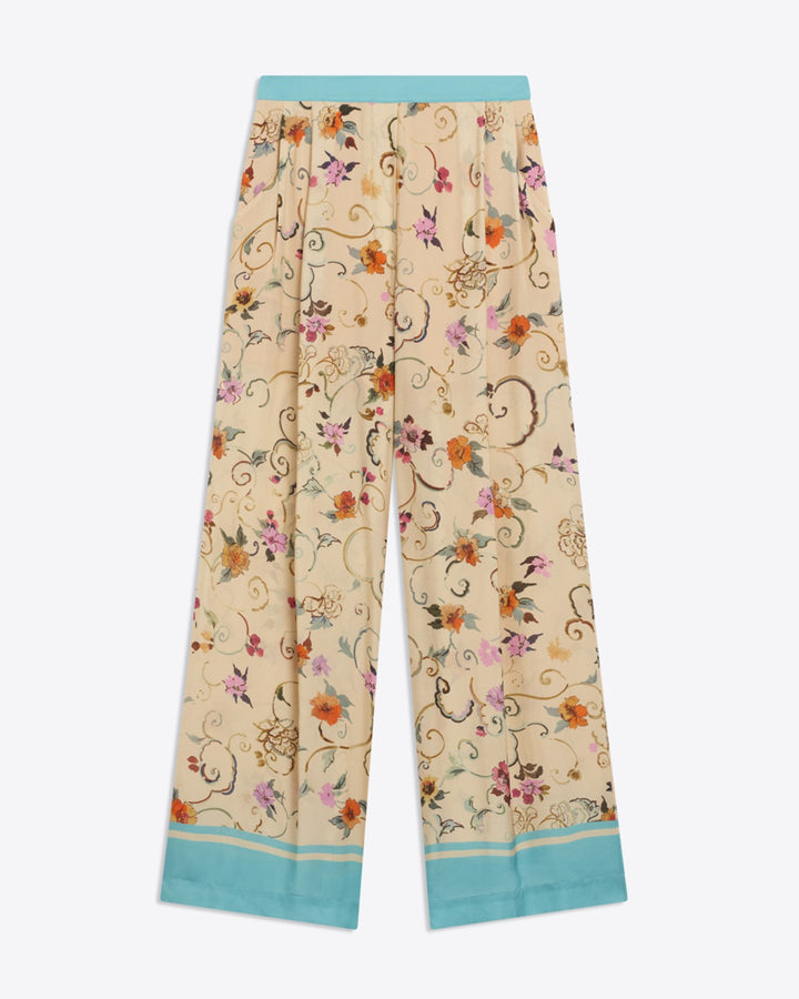 PANTALONE STAMPATO FIORI BEIGE<BR/>