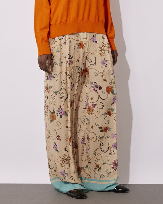 PANTALONE STAMPATO FIORI BEIGE<BR/>