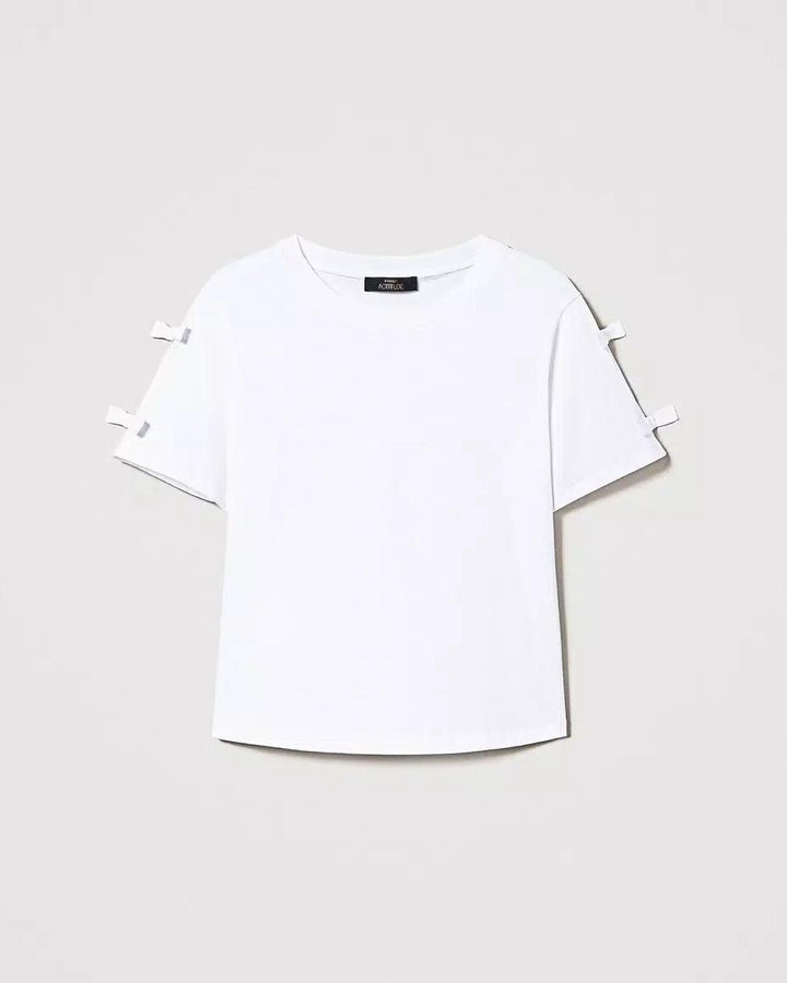 T-shirt regular con fiocchetti bianco