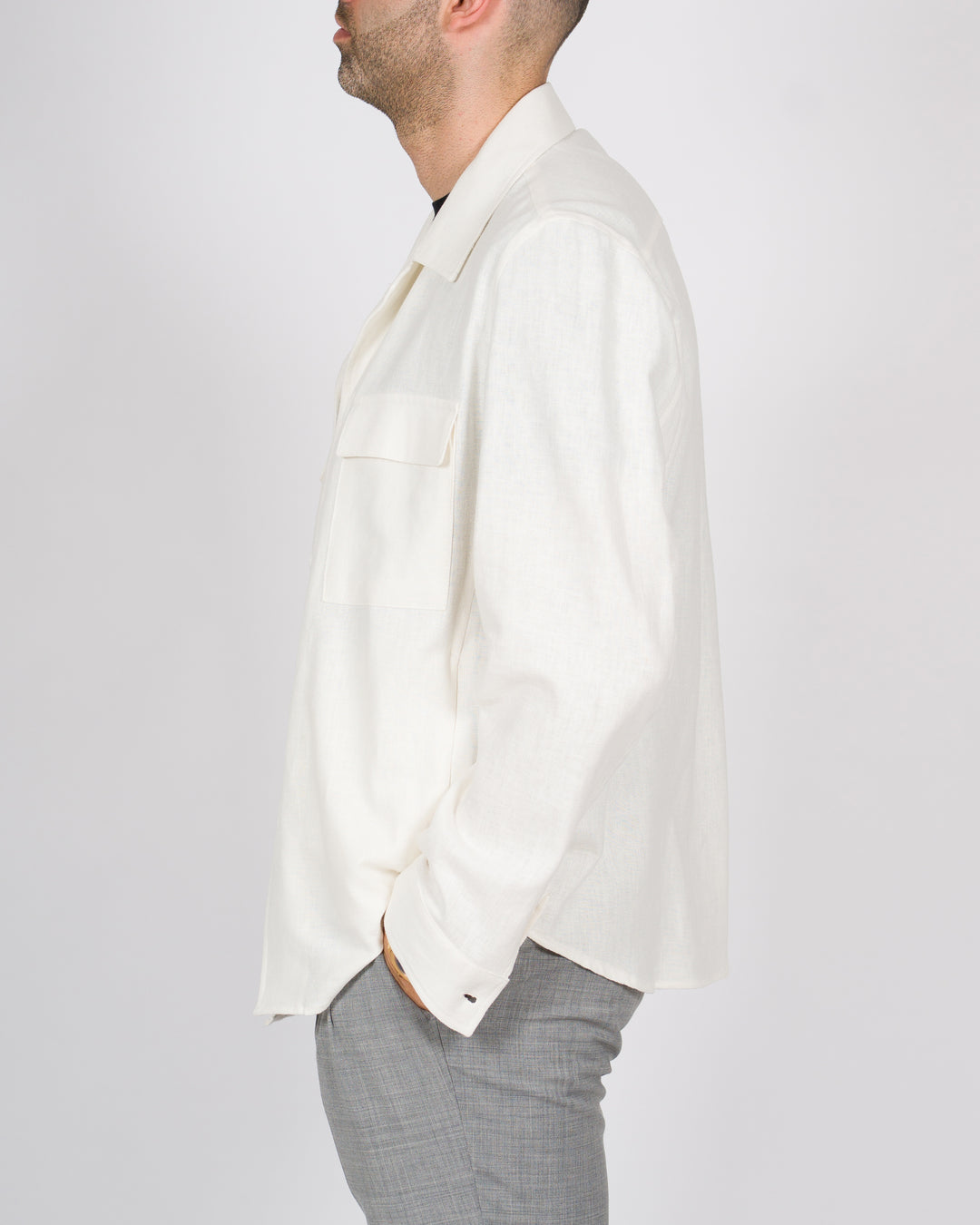 Overshirt lino spigato bianco 