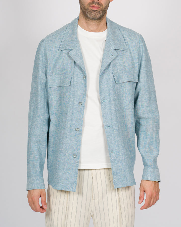 Overshirt lino spigato azzurro 