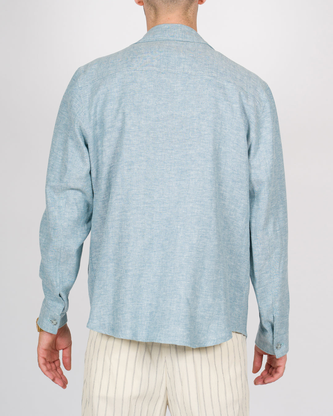 Overshirt lino spigato azzurro 