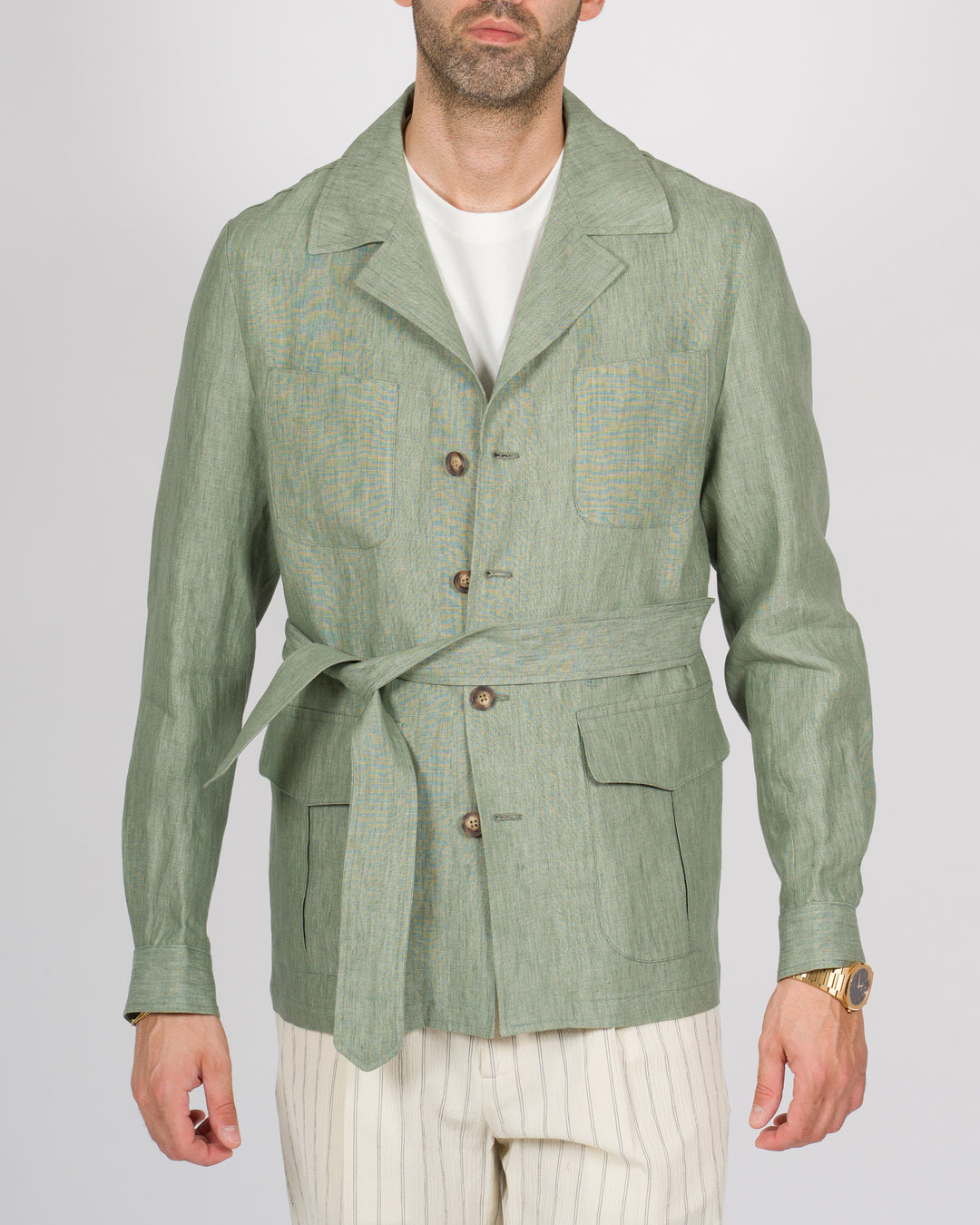 Sahariana lino con cintura verde 