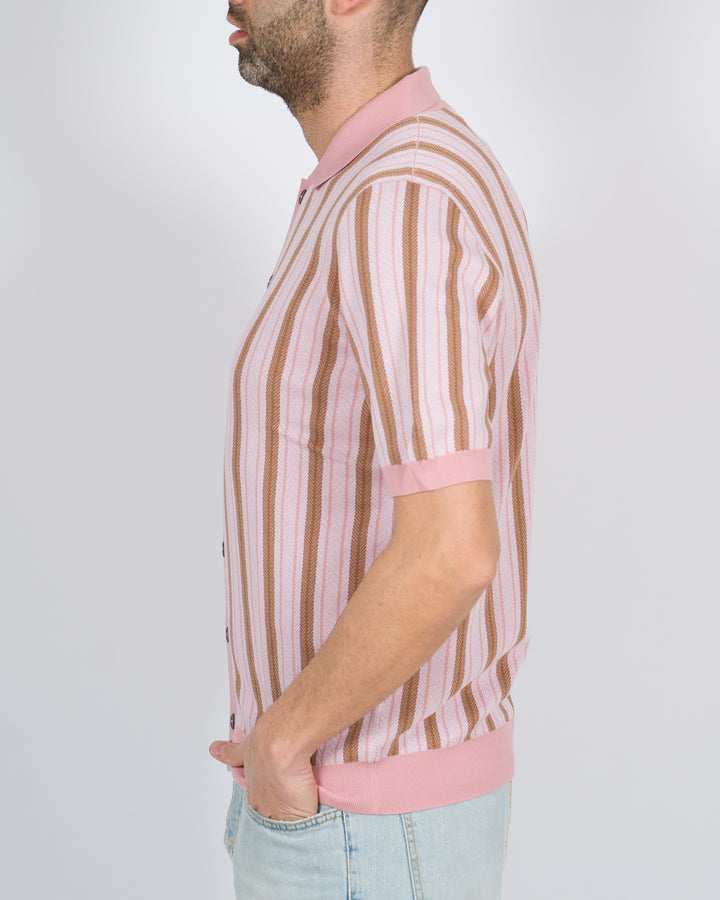 Polo cardigan rigata rosa 