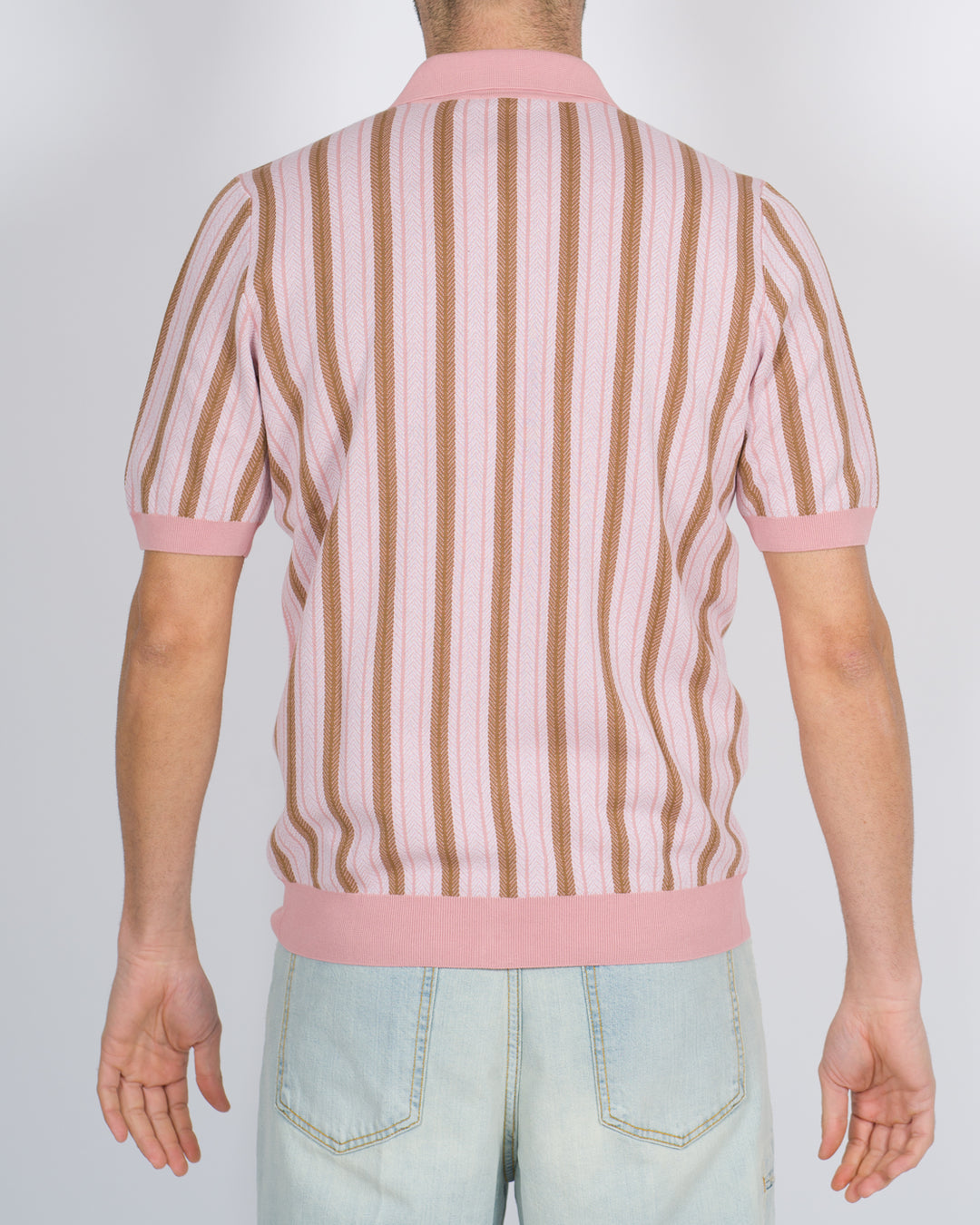 Polo cardigan rigata rosa 