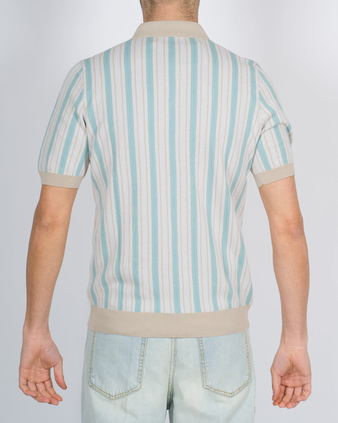 Polo cardigan rigata verde acqua 