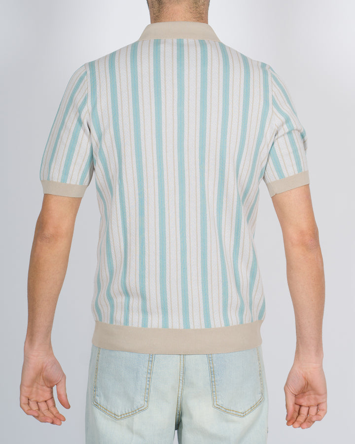 Polo cardigan rigata verde acqua 