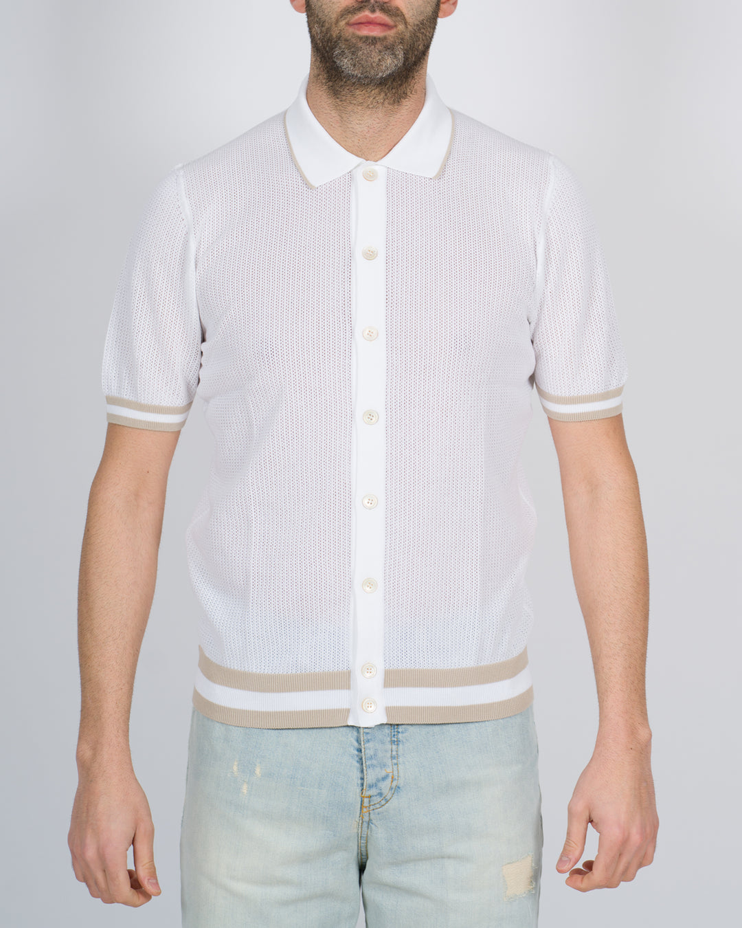 Polo cardigan traforata bianco 
