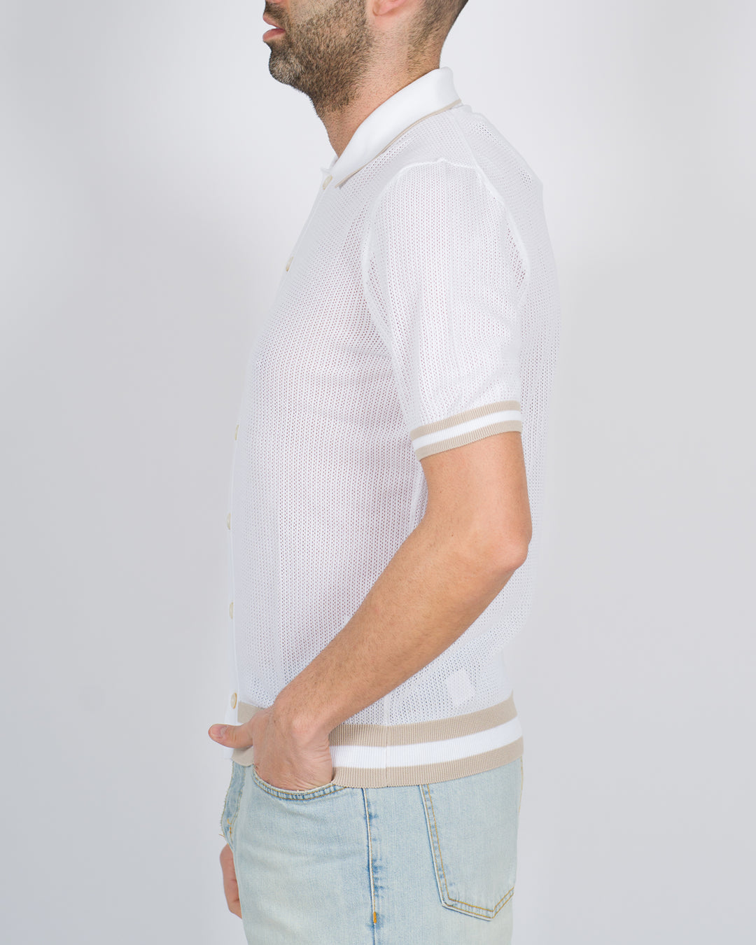Polo cardigan traforata bianco 