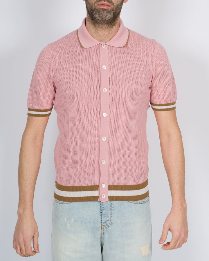 Polo cardigan traforata rosa 