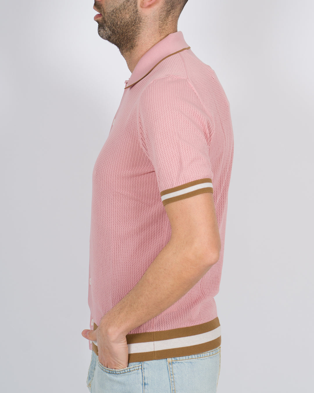 Polo cardigan traforata rosa 