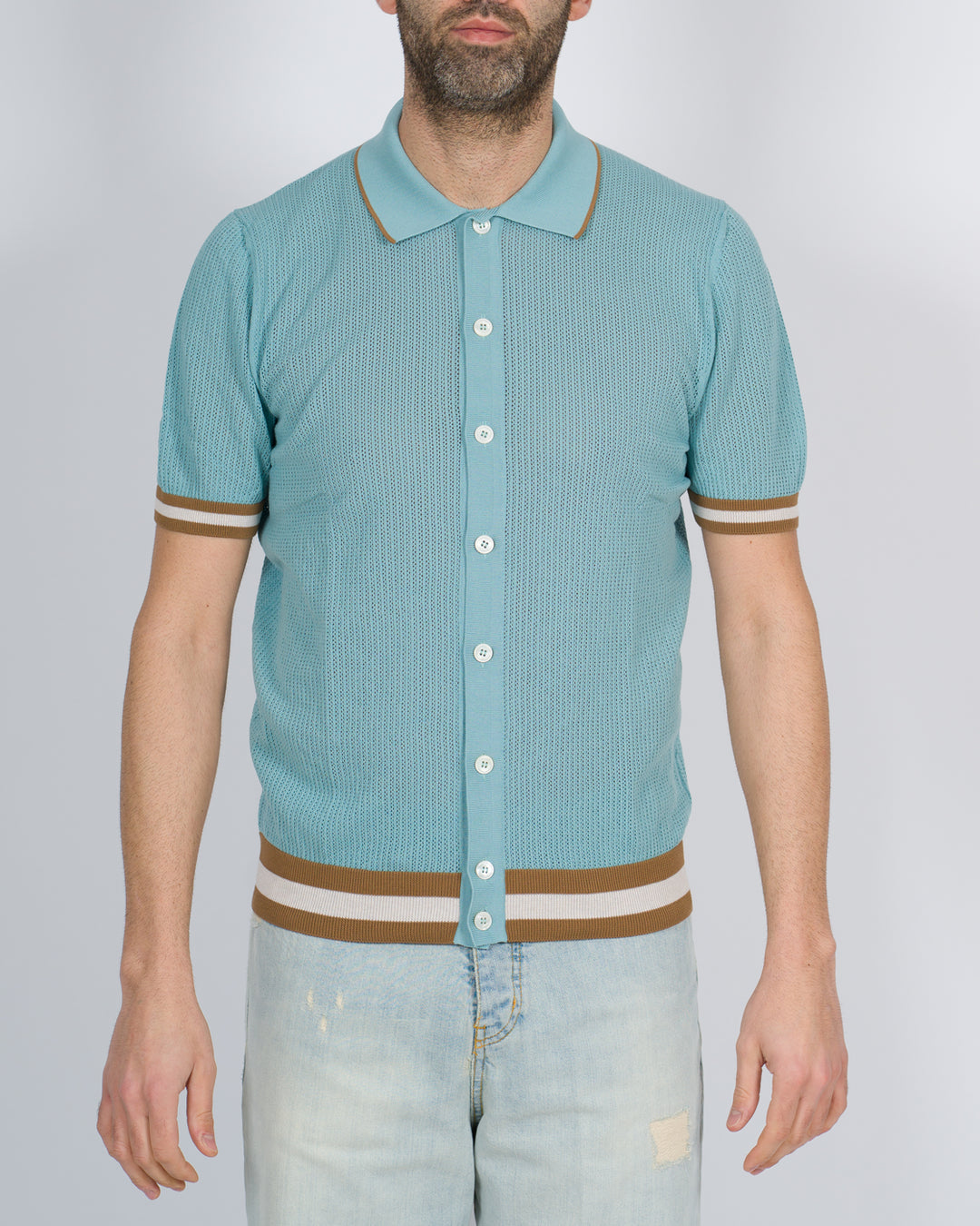 Polo cardigan traforata verde acqua 