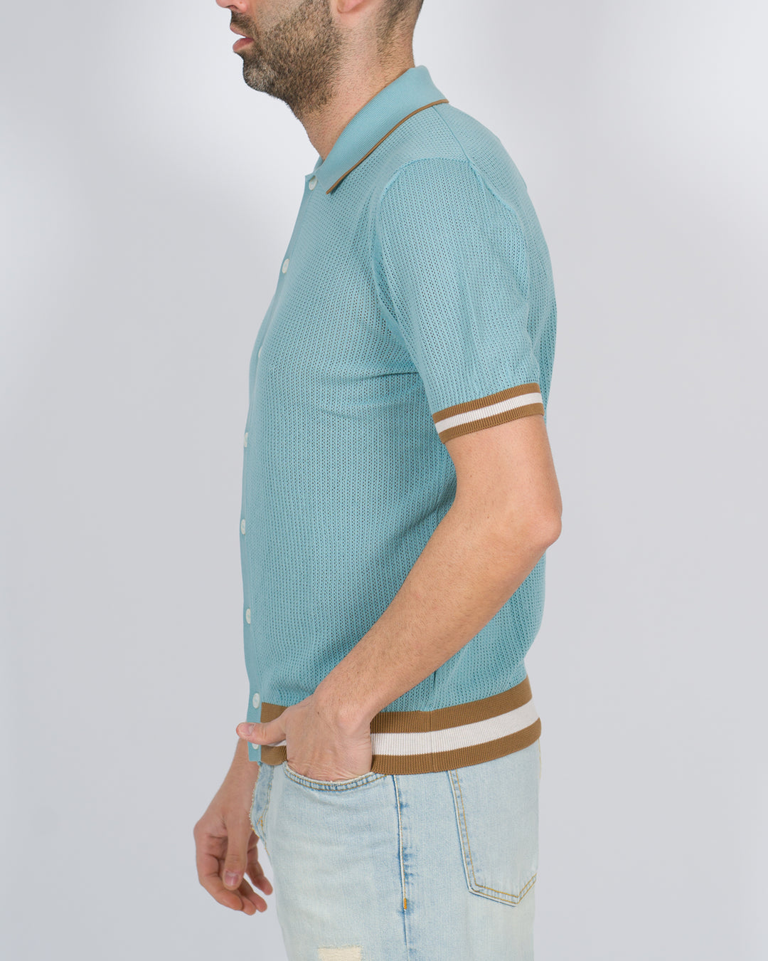 Polo cardigan traforata verde acqua 