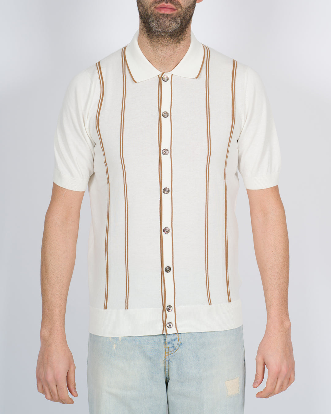 Polo cardigan rigata bianca 