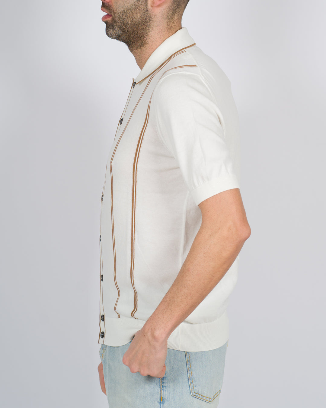 Polo cardigan rigata bianca 