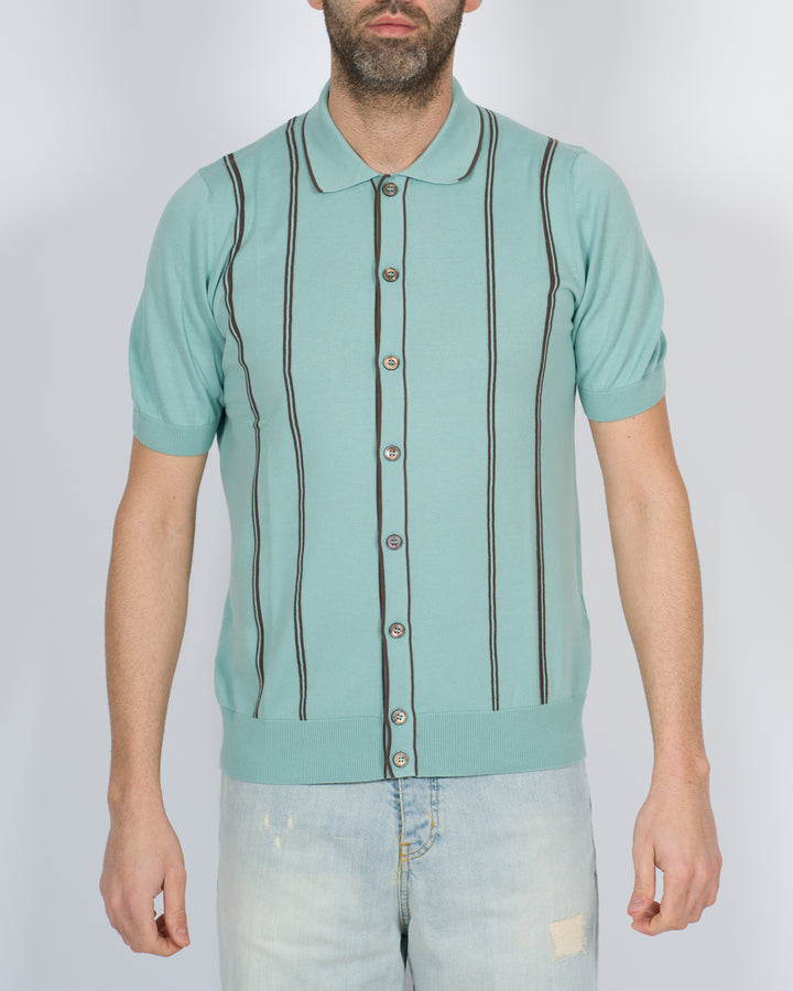 Polo cardigan rigata verde acqua 