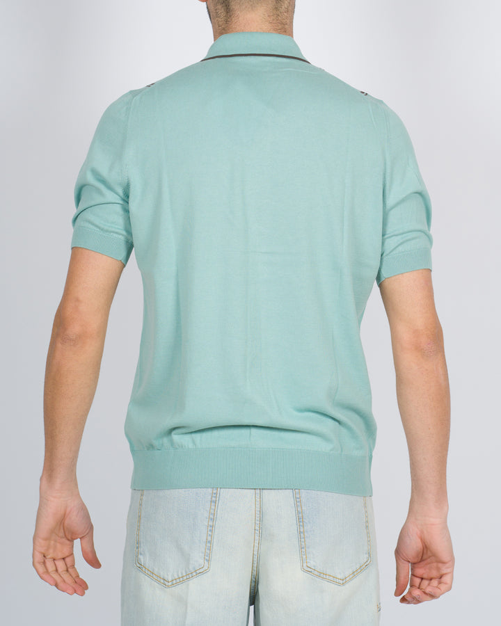Polo cardigan rigata verde acqua 