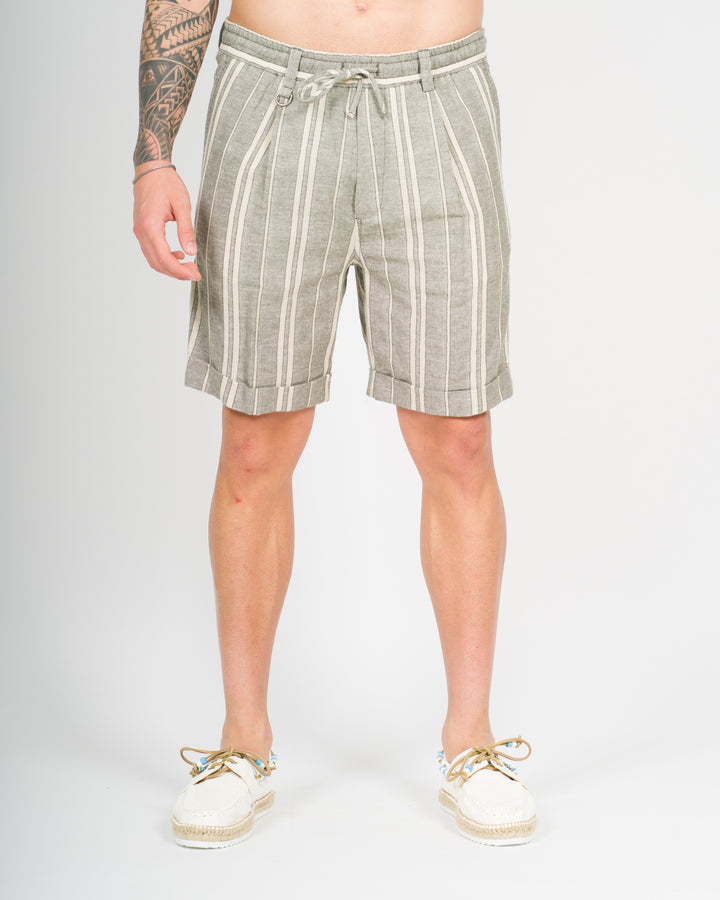 Shorts rigato lino verde 