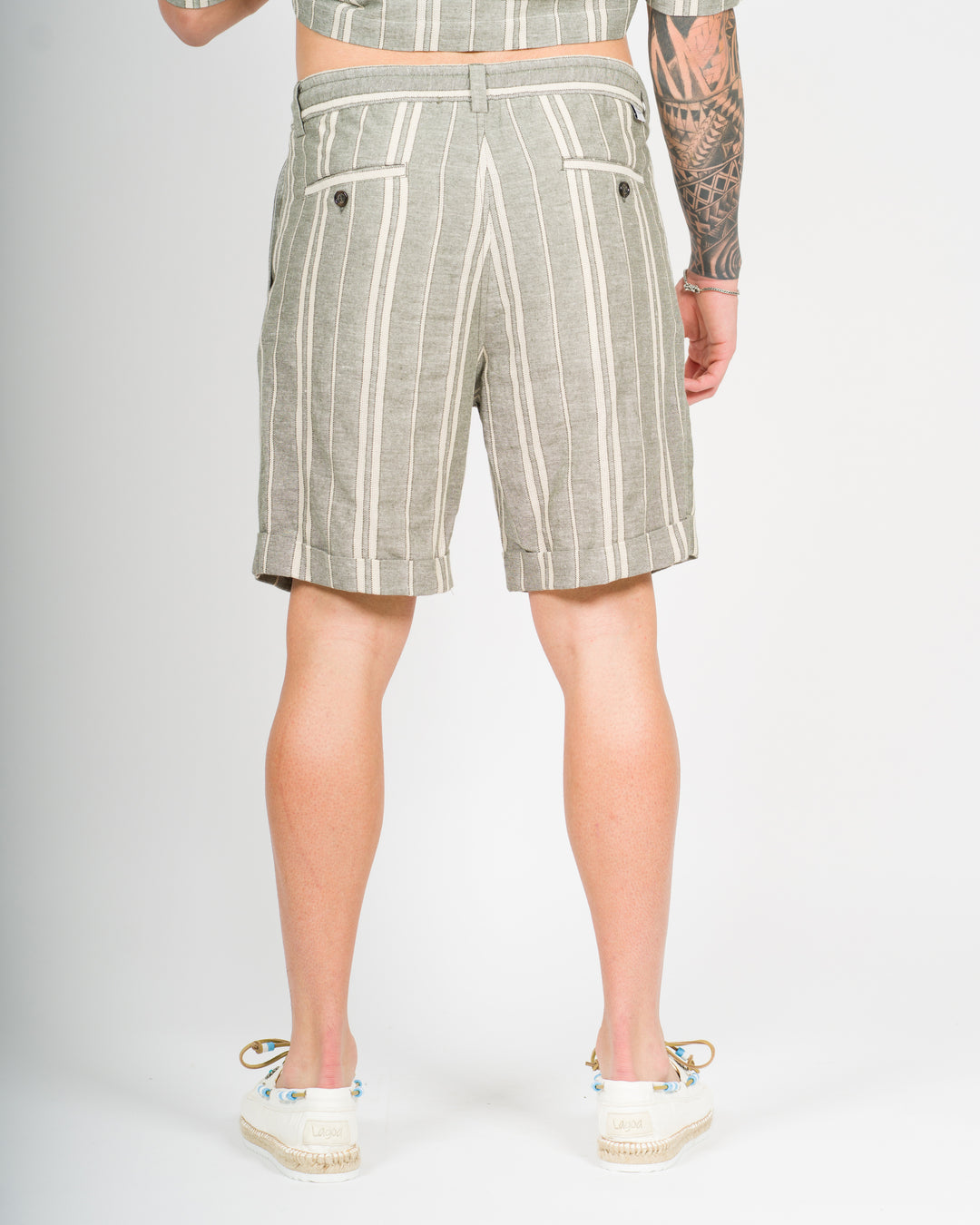 Shorts rigato lino verde 