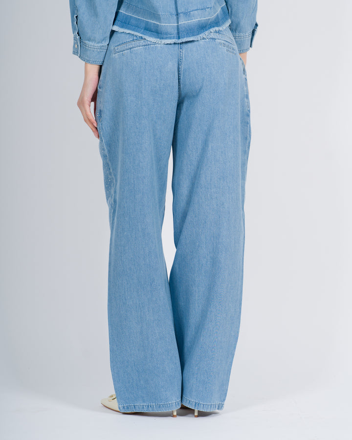 Jeans wide leg full strass<BR/> 