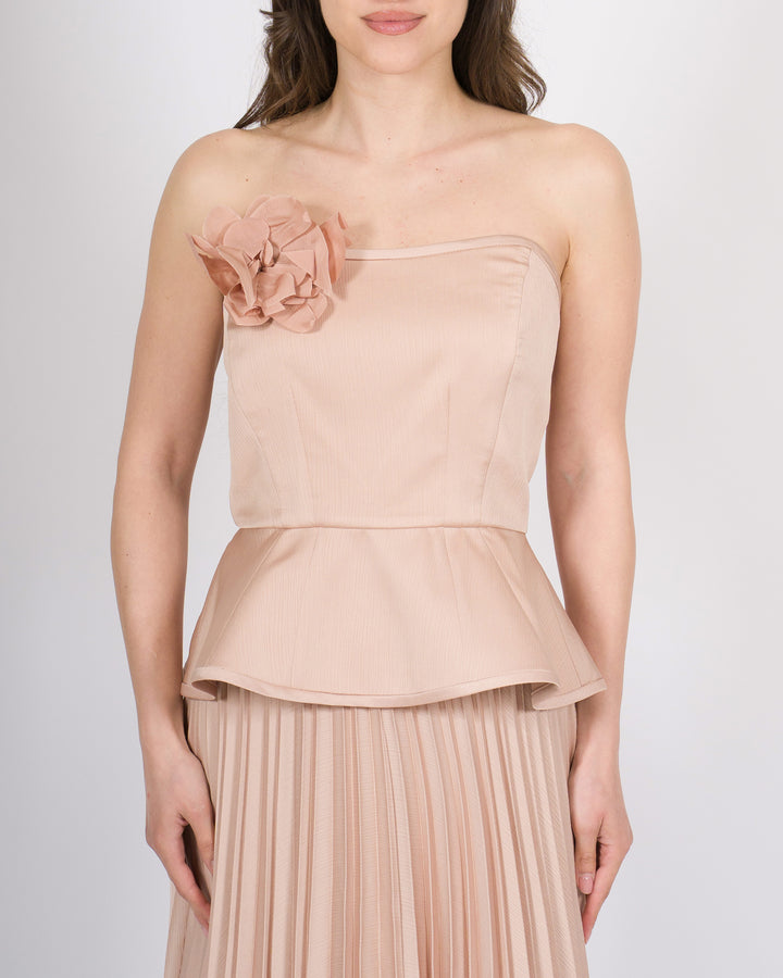 Top bustier access beigecon spilla floreale decorativa 