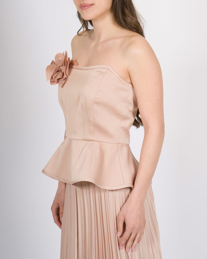 Top bustier access beigecon spilla floreale decorativa 