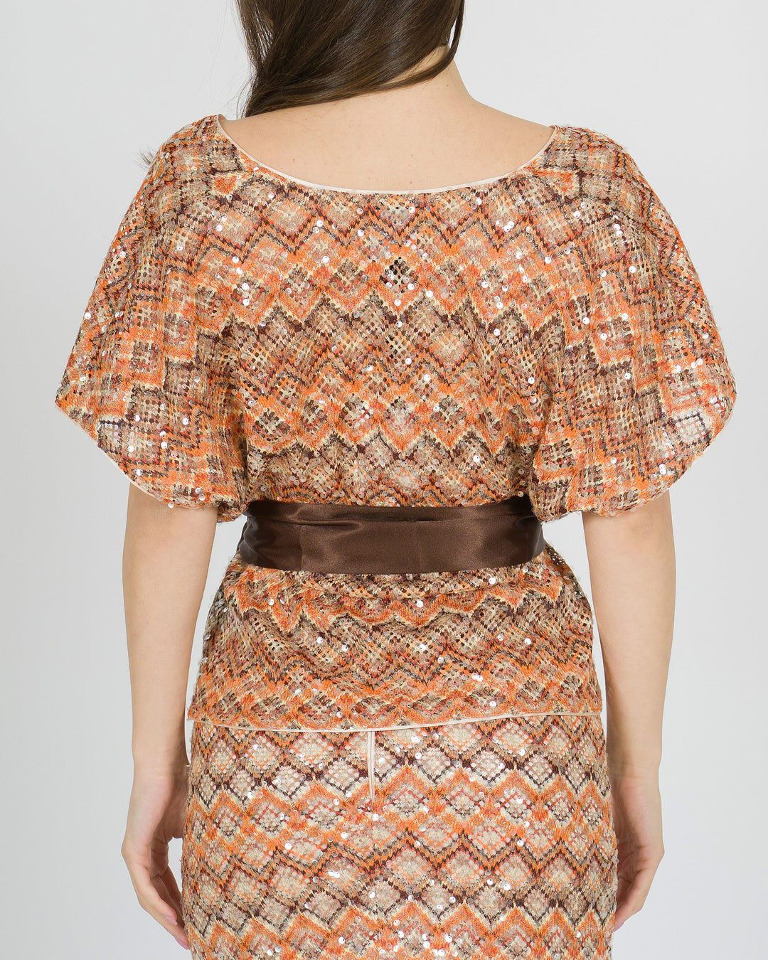Shirt Arancio Access a Incrocio con Lavorazione Uncinetto e Pailettes 